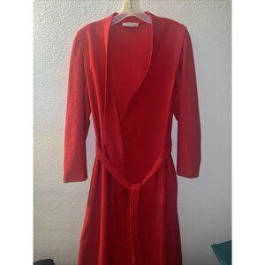 Vtg Vassarette Dacron‎ Poly Fleece Red Robe, Maxi Tie Belted Pockets Size S